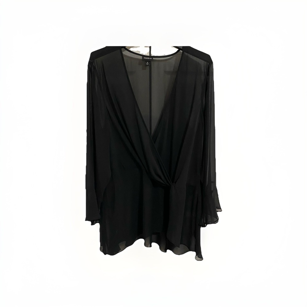 Torrid Sheer Black Lagen Look Chic Knotted Wasit Blouse Size 2X Plus Size